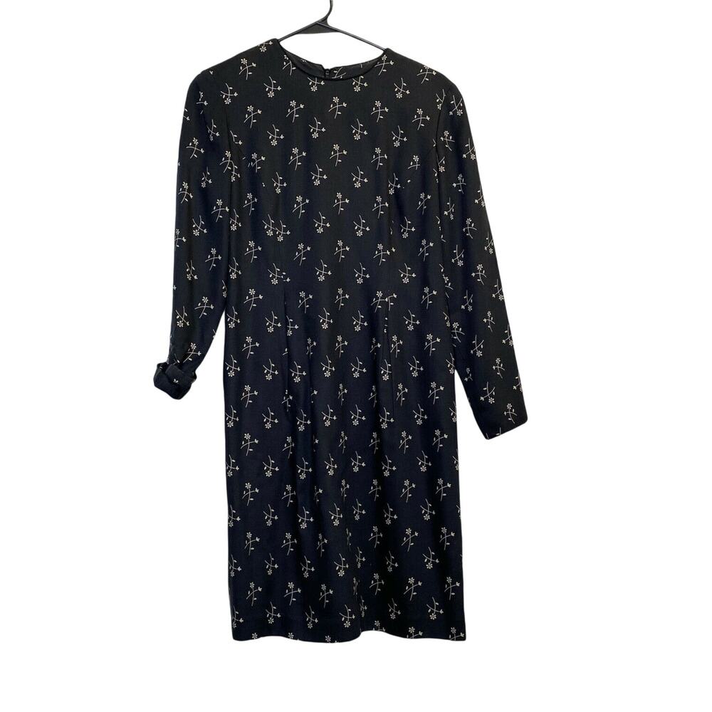 Talbots Petites Black Floral Print Midi Sheath Dress 3/4 Sleeve Sz 4P